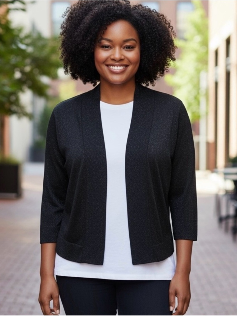 Ronni Nicole Black Open-Front Lightweight Shrug